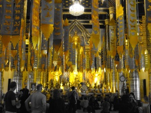 Hundreds, if not a couple of thousand, ribbons are tied from the ceiling by visitors to symbolise wishes
