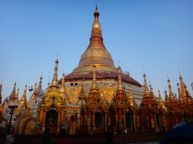 The imposing sight of the golden Shwedagon Pagoda